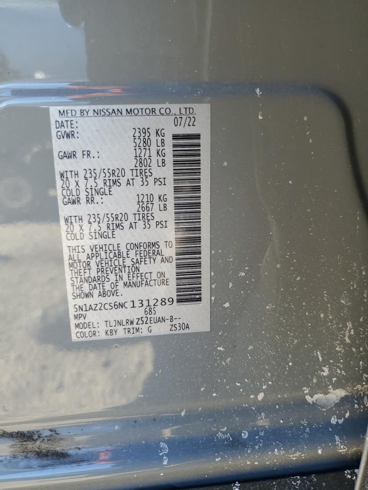 2022 NISSAN MURANO SL VIN:5N1AZ2CS6NC131289