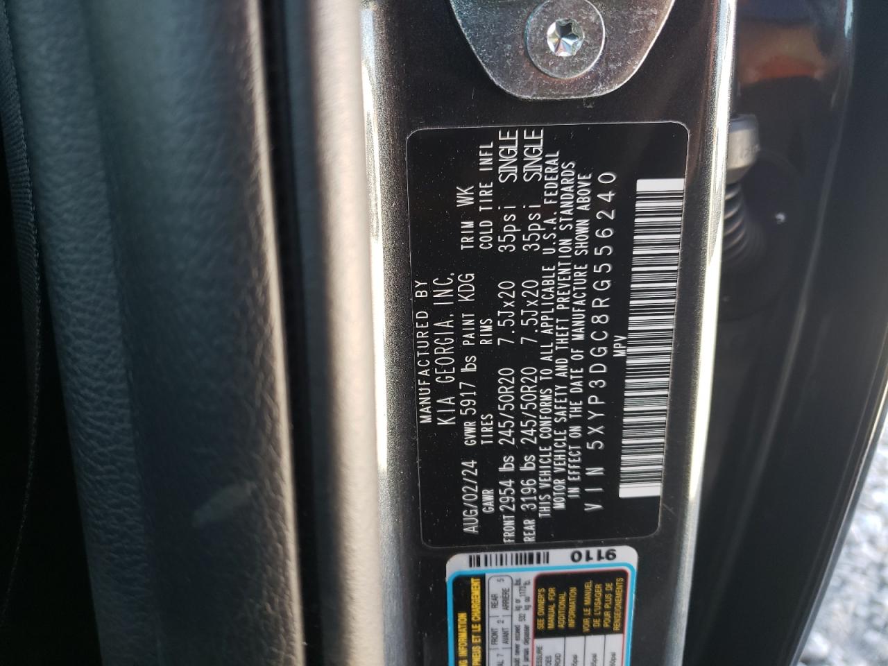 2024 KIA TELLURIDE EX VIN:5XYP3DGC8RG556240