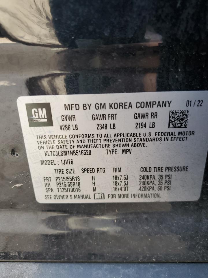 2022 CHEVROLET TRAX 1LT VIN:KL7CJLSM1NB516520