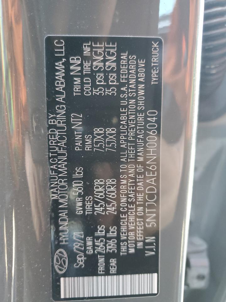 2022 HYUNDAI SANTA CRUZ SEL VIN:5NTJCDAE6NH006040