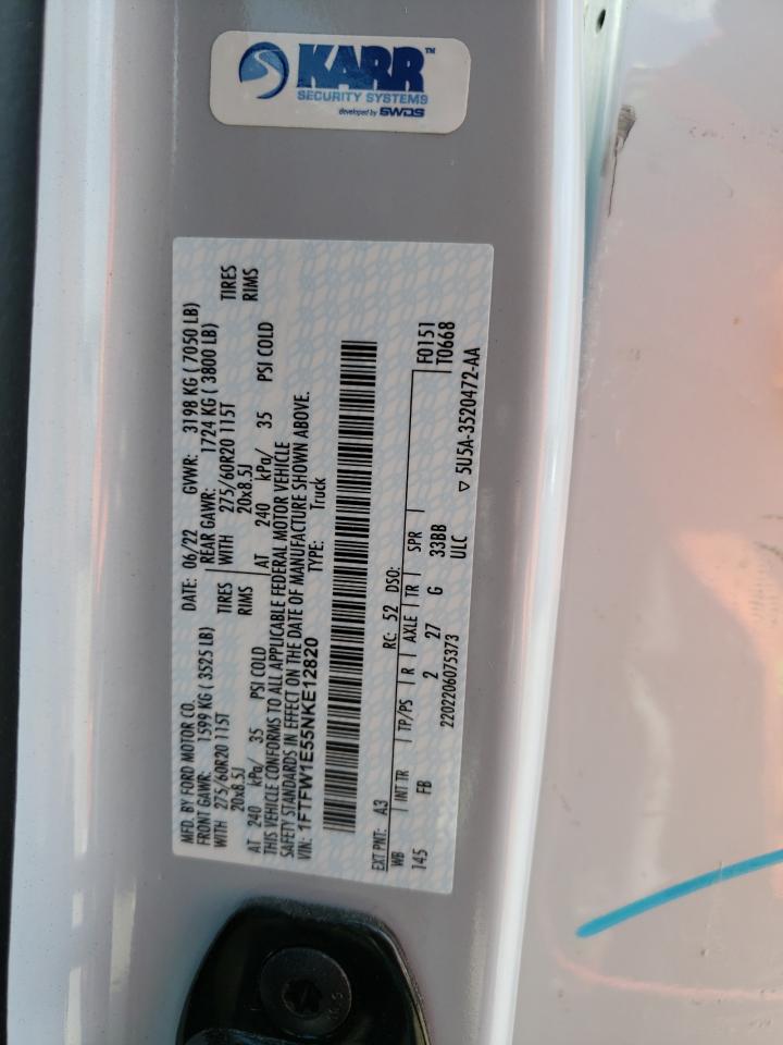 2022 FORD F150 SUPERCREW VIN:1FTFW1E55NKE12820