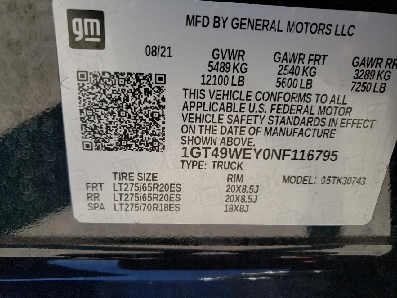 2022 GMC SIERRA K3500 DENALI VIN:1GT49WEY0NF116795
