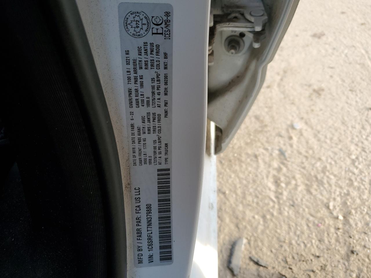 2022 RAM 1500 REBEL VIN:1C6SRFLT7NN379880