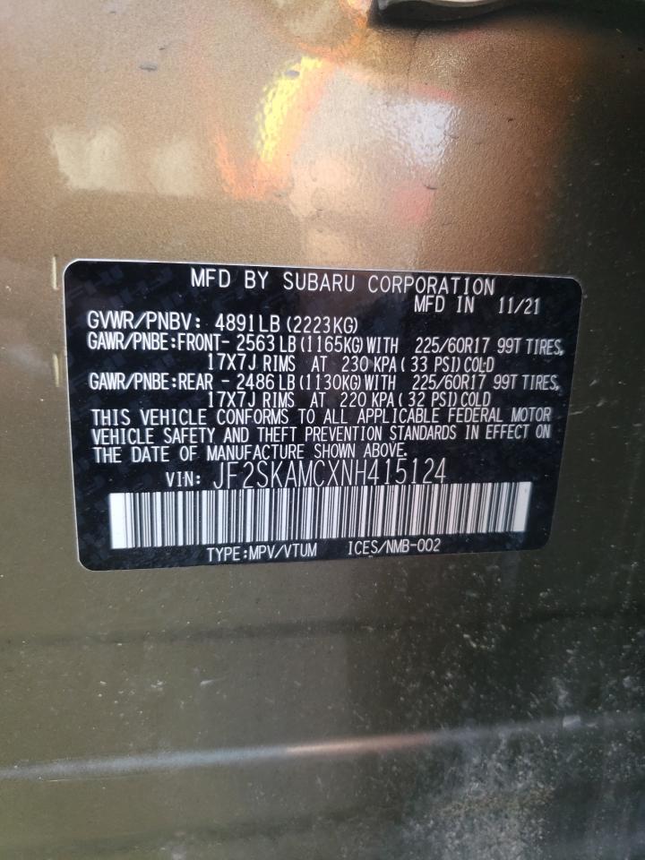 2022 SUBARU FORESTER WILDERNESS VIN:JF2SKAMCXNH415124