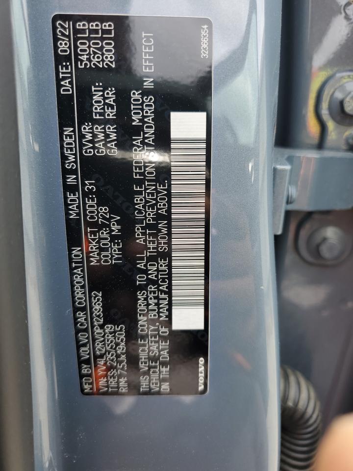 2023 VOLVO XC60 CORE VIN:YV4L12RV0P1239652