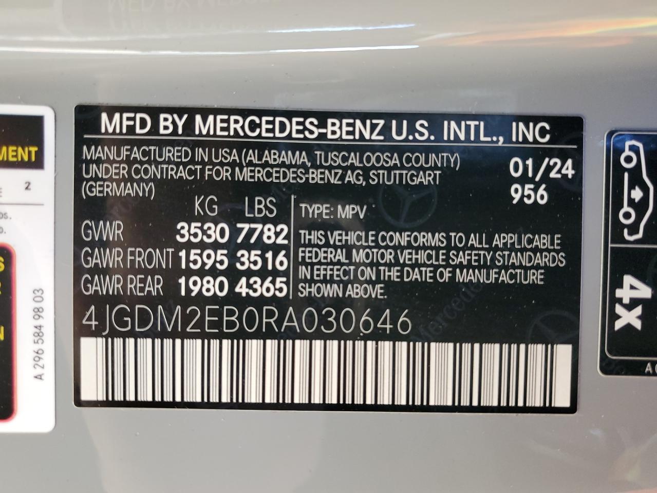 2024 MERCEDES-BENZ EQS SUV 450 4MATIC VIN:4JGDM2EB0RA030646
