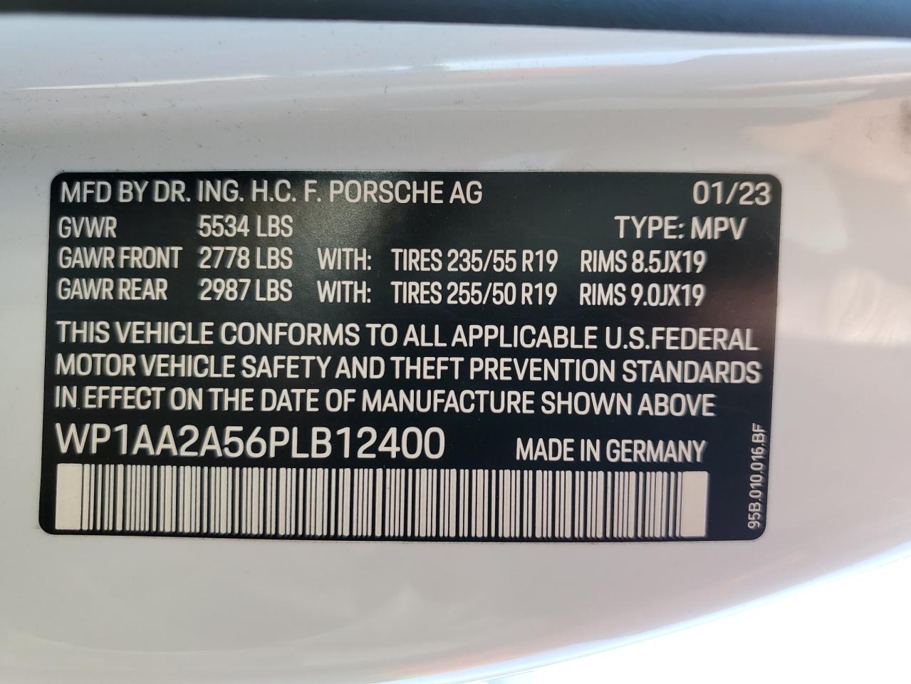 2023 PORSCHE MACAN BASE VIN:WP1AA2A56PLB12400