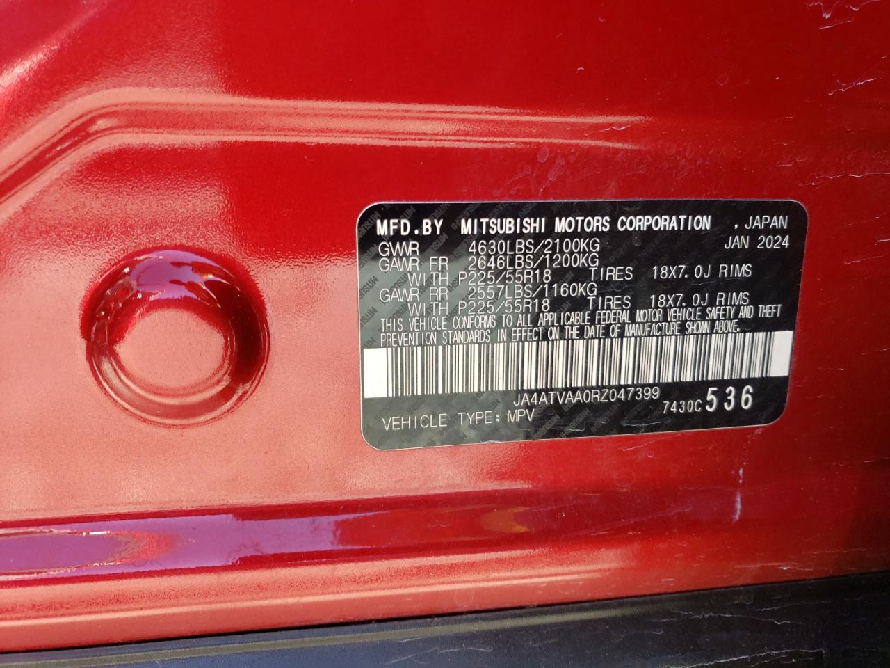 2024 MITSUBISHI ECLIPSE CROSS LE VIN:JA4ATVAA0RZ047399