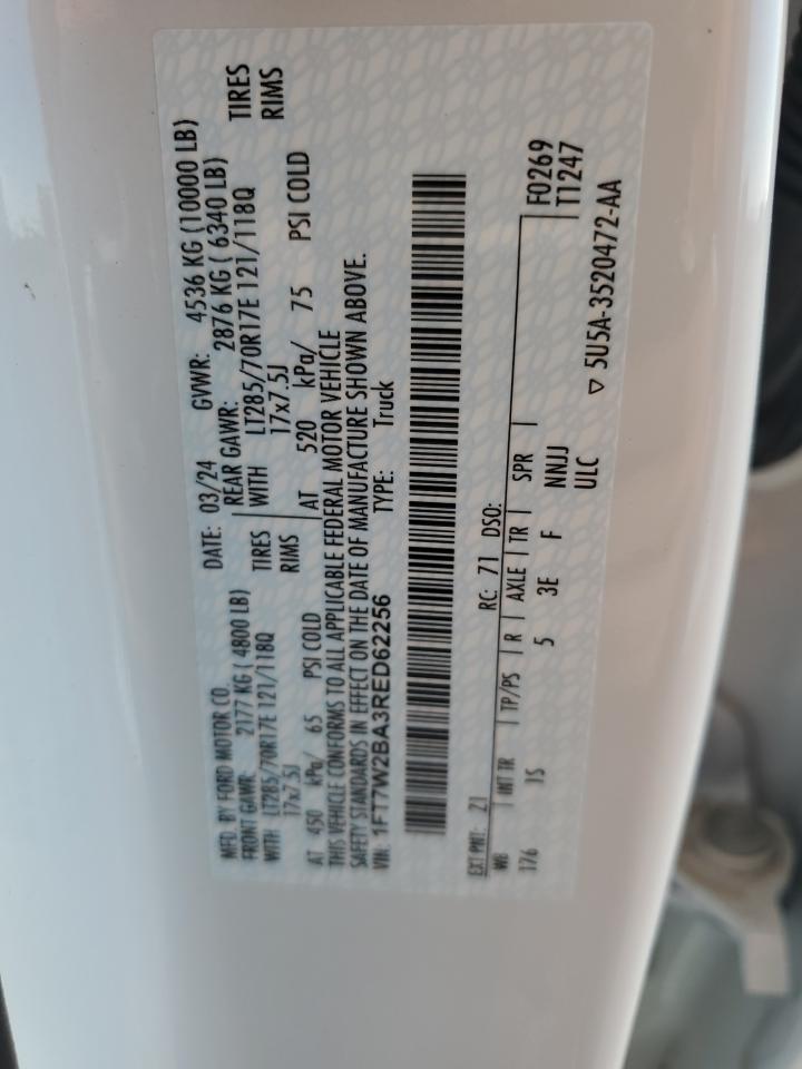 2024 FORD F250 SUPER DUTY VIN:1FT7W2BA3RED62256