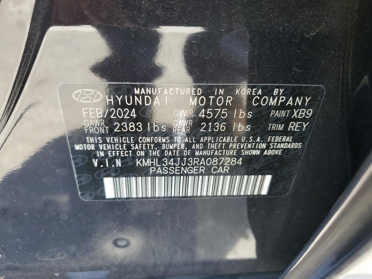 2024 HYUNDAI SONATA HYBRID VIN:KMHL34JJ3RA087284