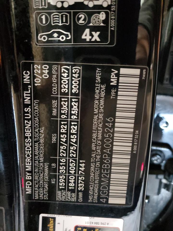 2023 MERCEDES-BENZ EQS SUV 450 4MATIC VIN:4JGDM2EB6PA005246