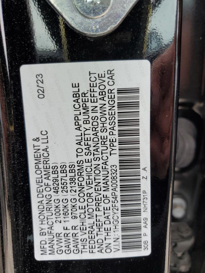 2023 HONDA ACCORD HYBRID SPORT VIN:1HGCY2F54PA008323