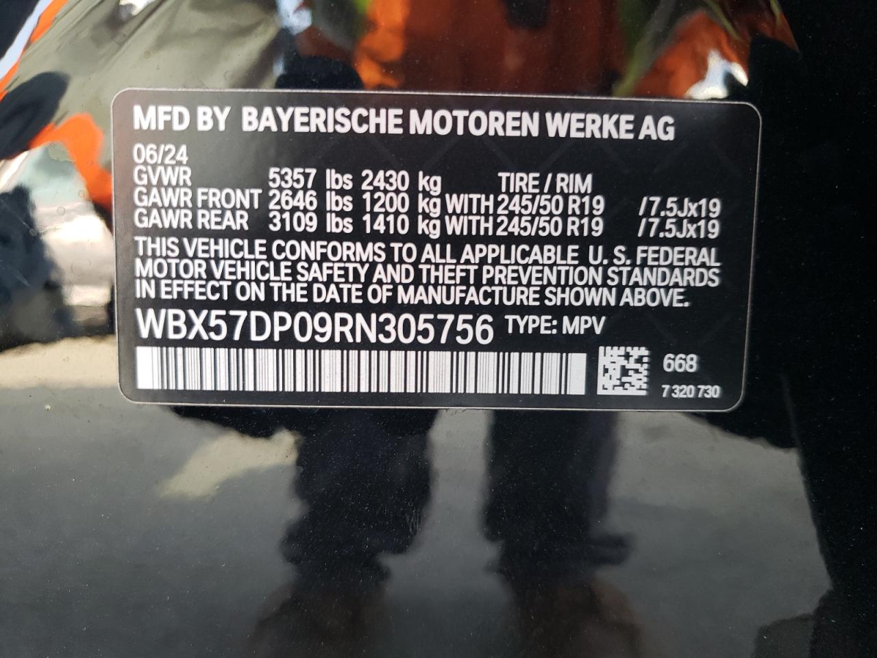 2024 BMW X3 XDRIVE30I VIN:WBX57DP09RN305756