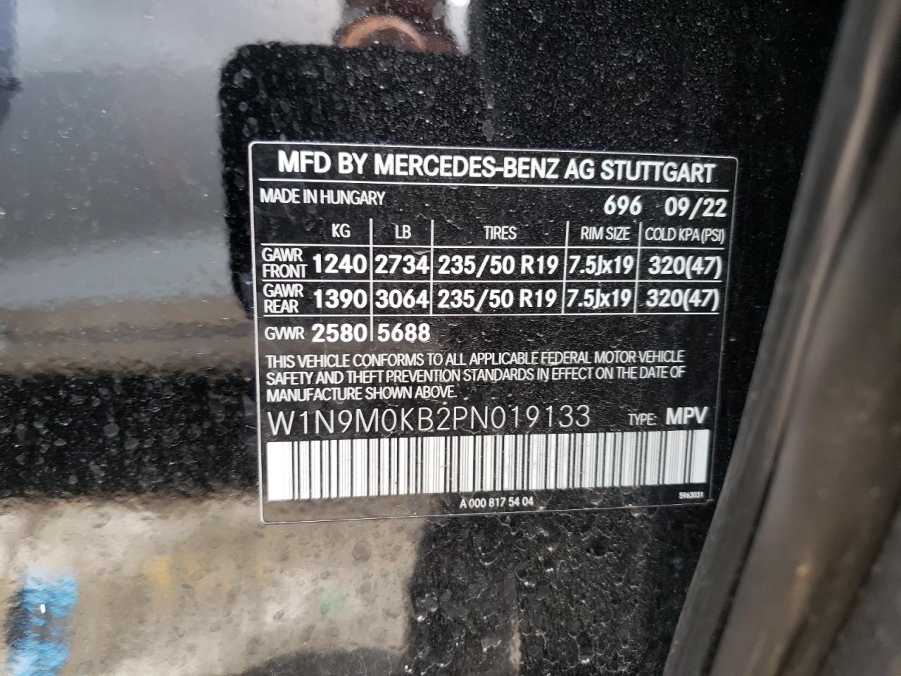 2023 MERCEDES-BENZ EQB 300 4MATIC VIN:W1N9M0KB2PN019133