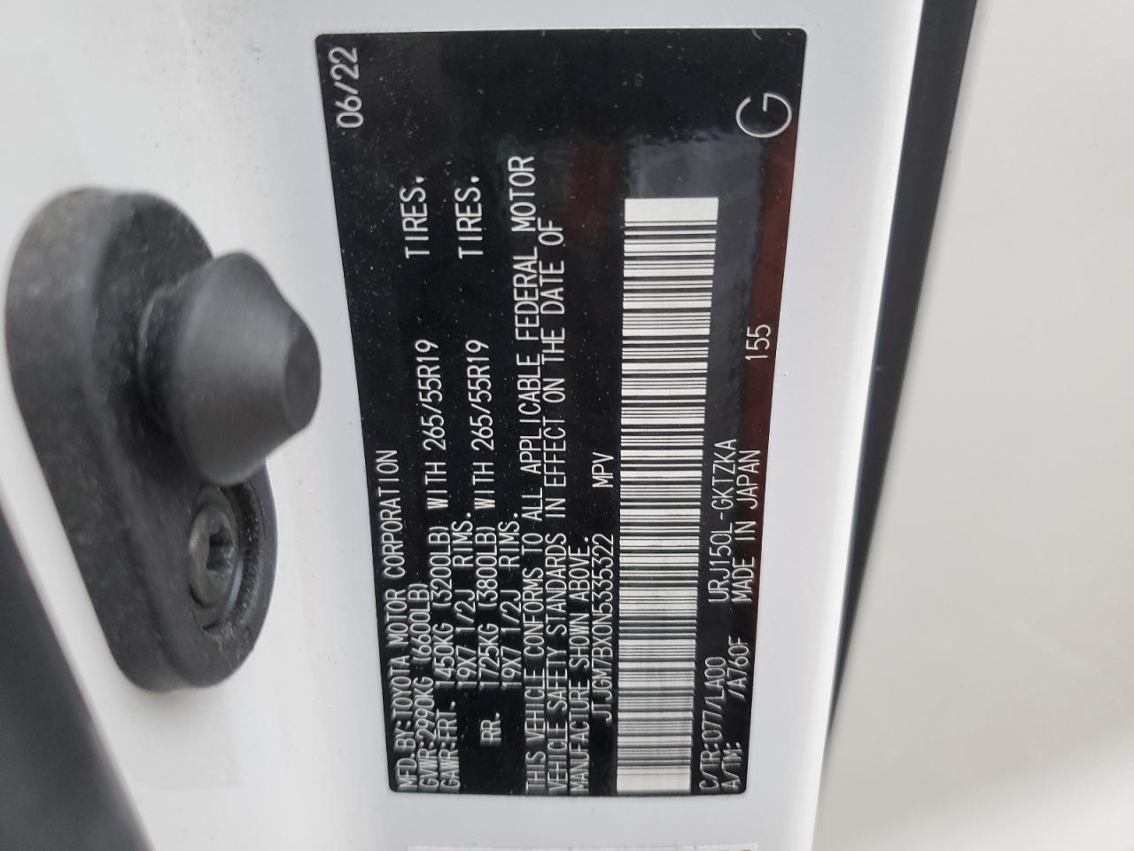 2022 LEXUS GX 460 LUXURY VIN:JTJGM7BX0N5335322