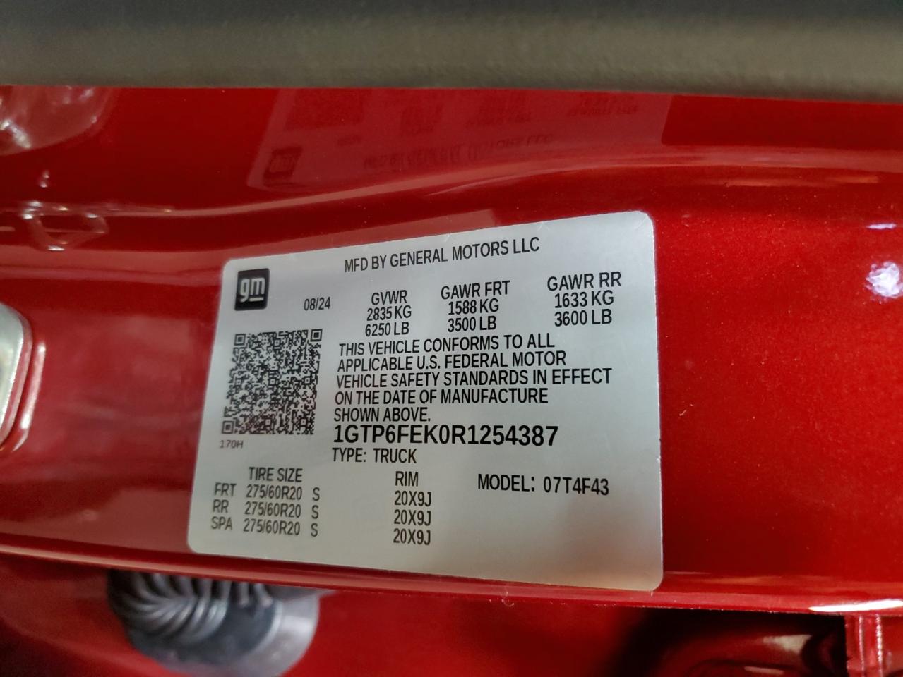 2024 GMC CANYON DENALI VIN:1GTP6FEK0R1254387