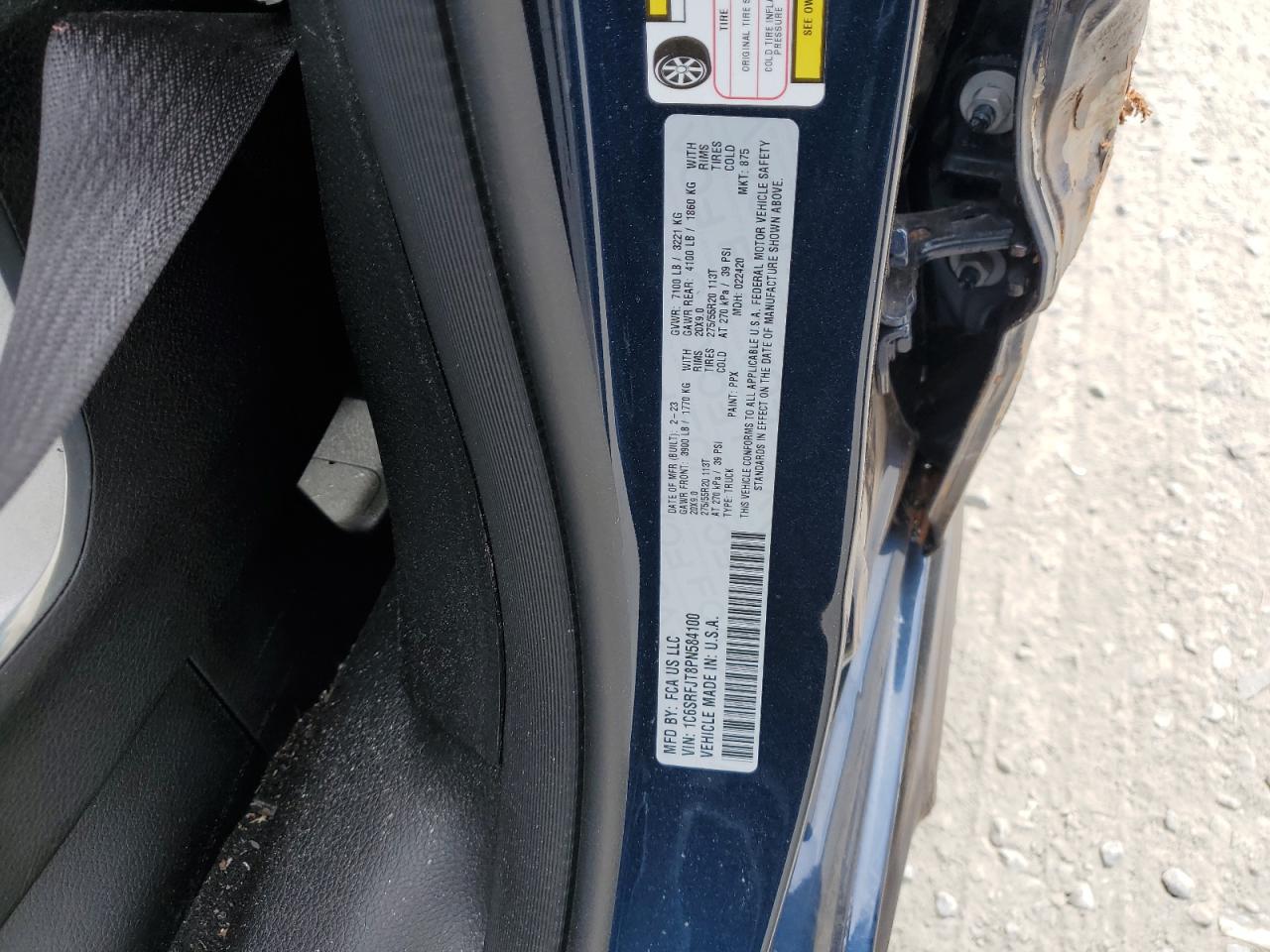 2023 RAM 1500 LARAMIE VIN:1C6SRFJT8PN584100