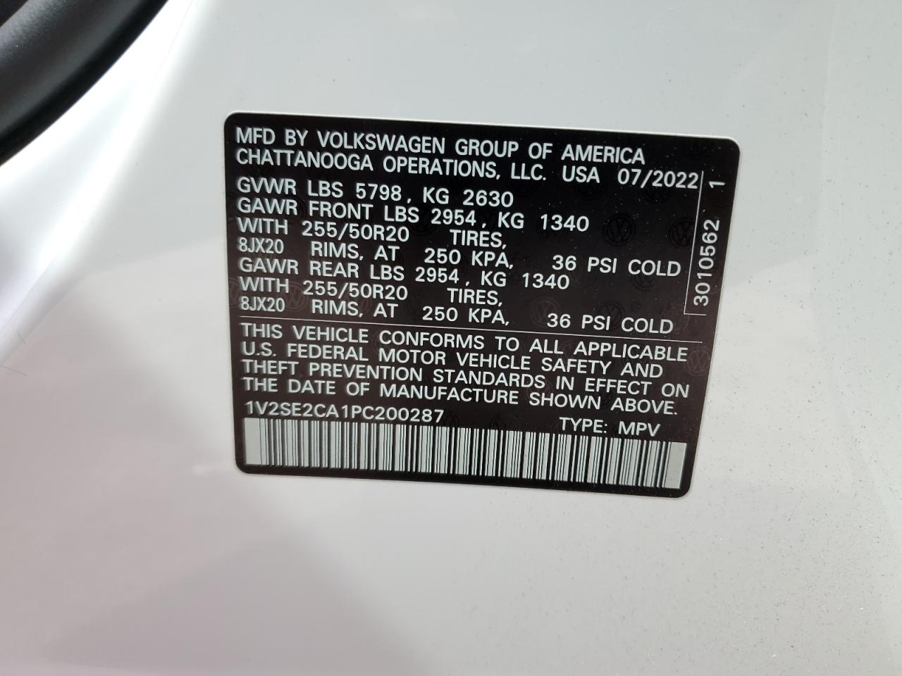 2023 VOLKSWAGEN ATLAS CROSS SPORT SEL R-LINE VIN:1V2SE2CA1PC200287