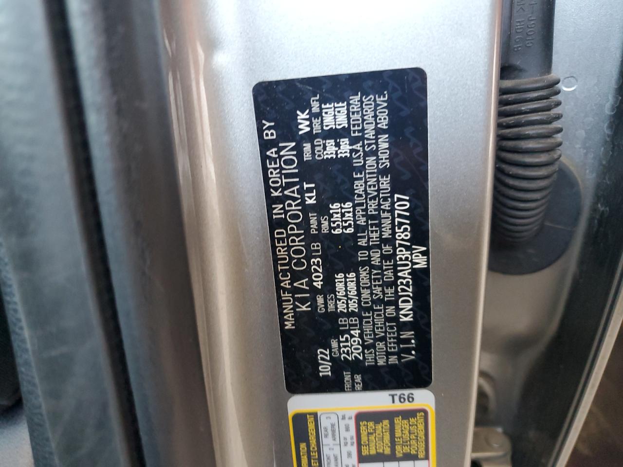 2023 KIA SOUL LX VIN:KNDJ23AU3P7857707