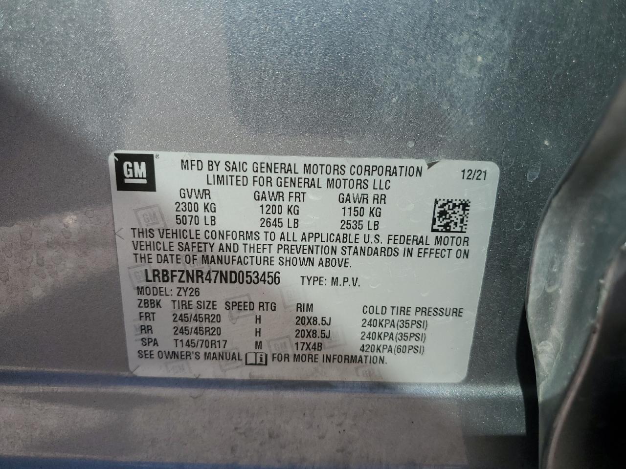 2022 BUICK ENVISION ESSENCE VIN:LRBFZNR47ND053456