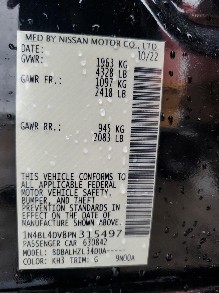 2023 NISSAN ALTIMA SV VIN:1N4BL4DV8PN315497