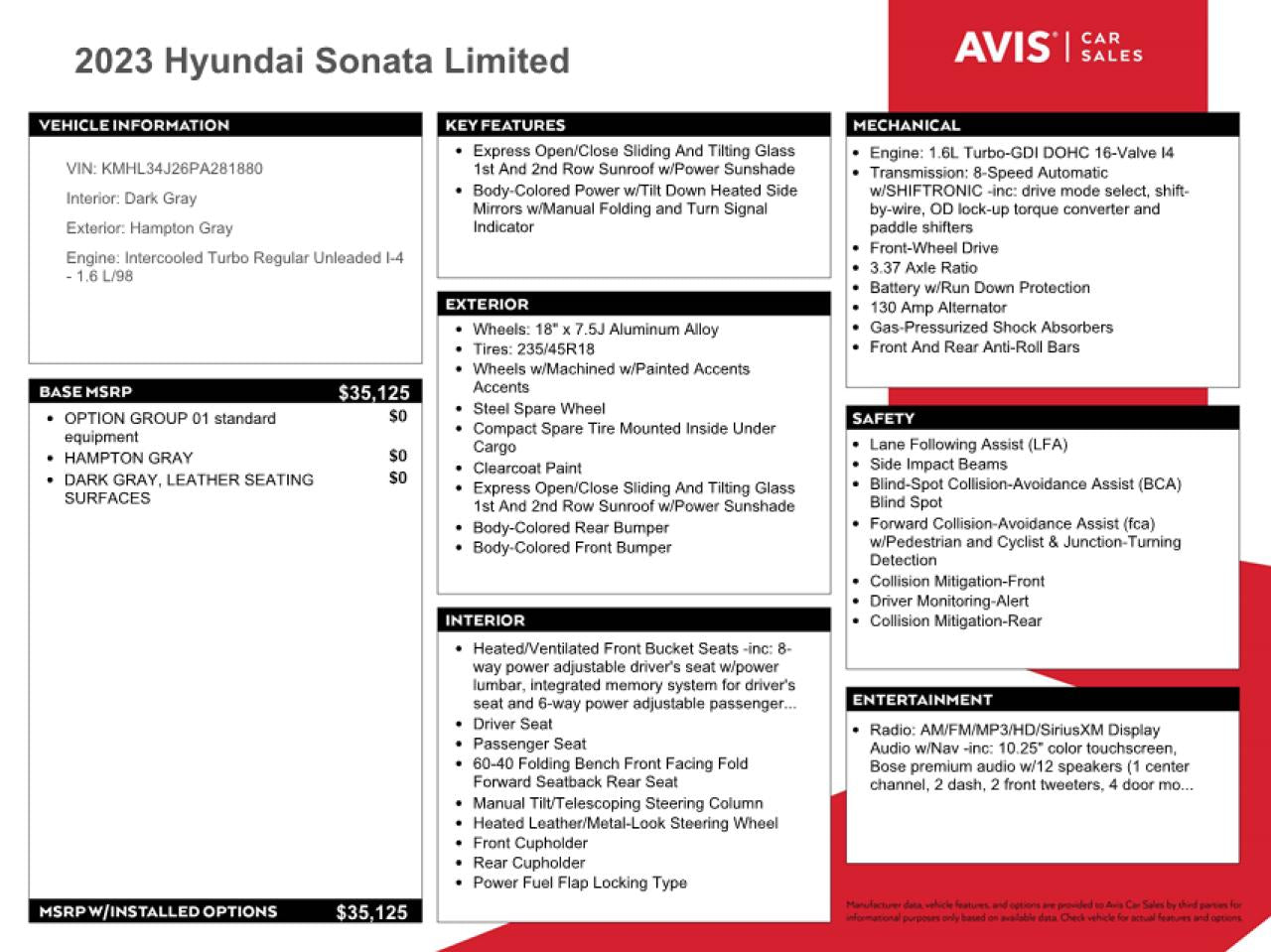 2023 HYUNDAI SONATA LIMITED VIN:KMHL34J26PA281880