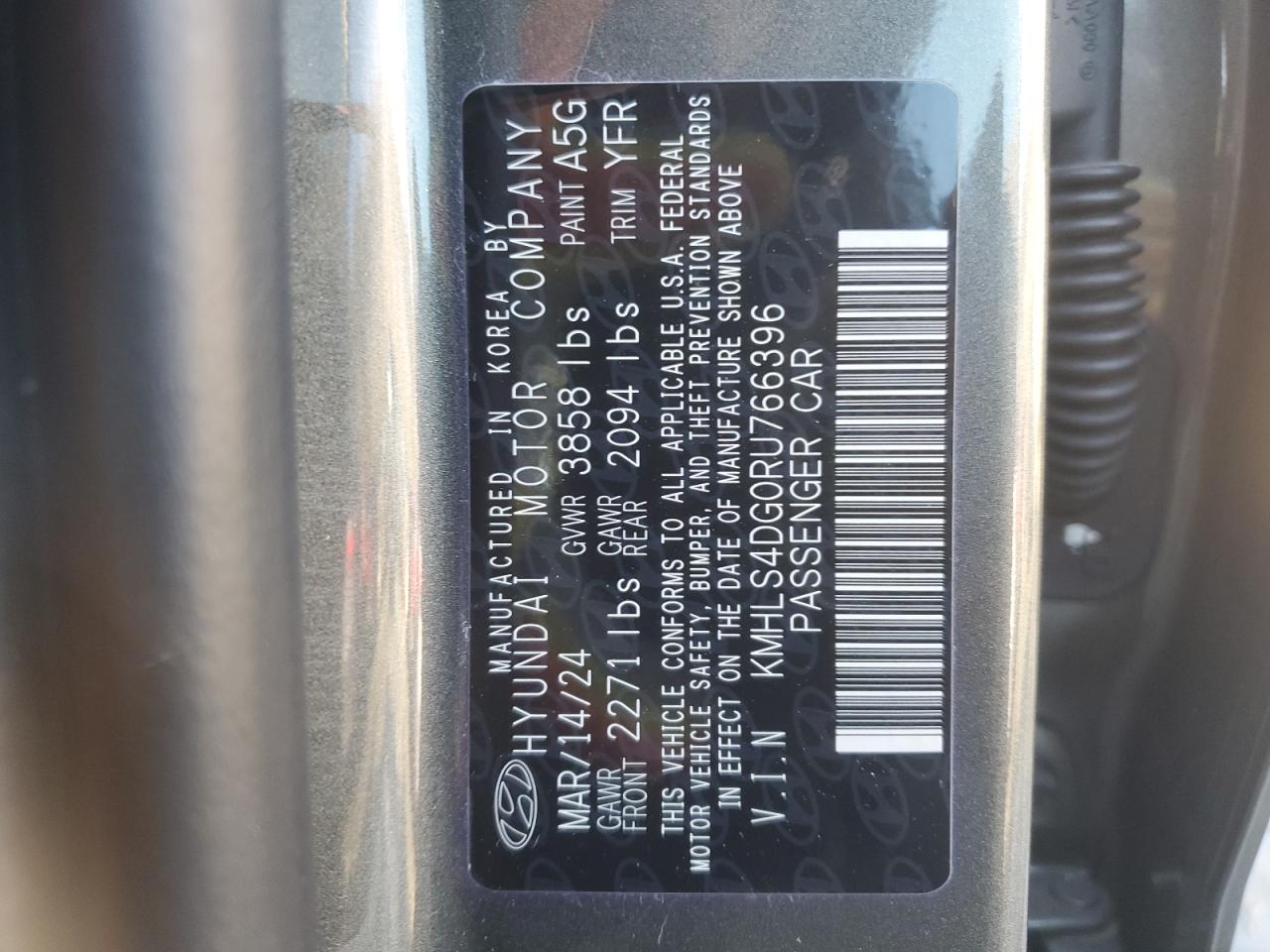 2024 HYUNDAI ELANTRA SEL VIN:KMHLS4DG0RU766396