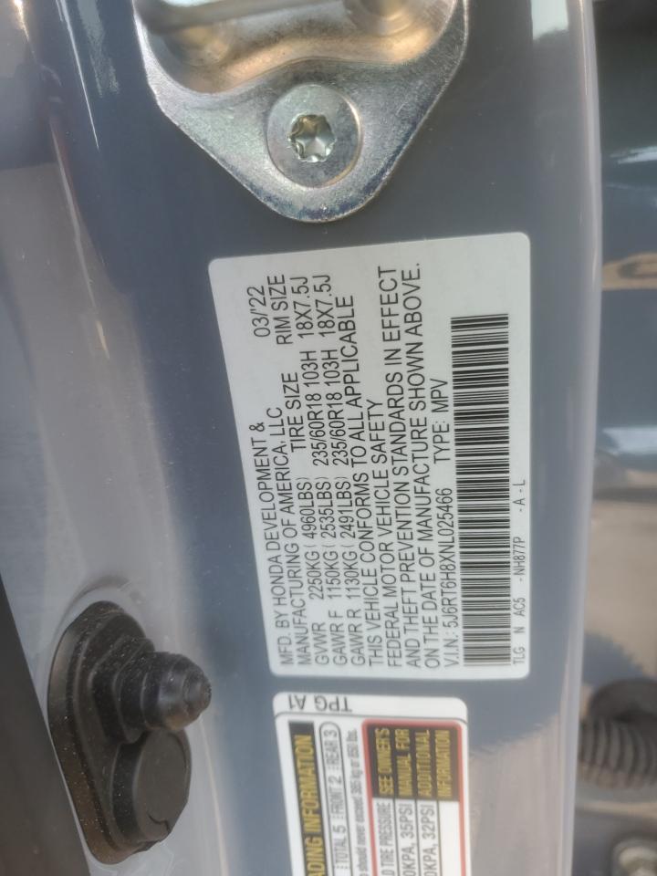 2022 HONDA CR-V EXL VIN:5J6RT6H8XNL025466