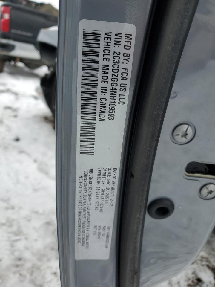 2022 DODGE CHALLENGER SXT VIN:2C3CDZGG4NH109593