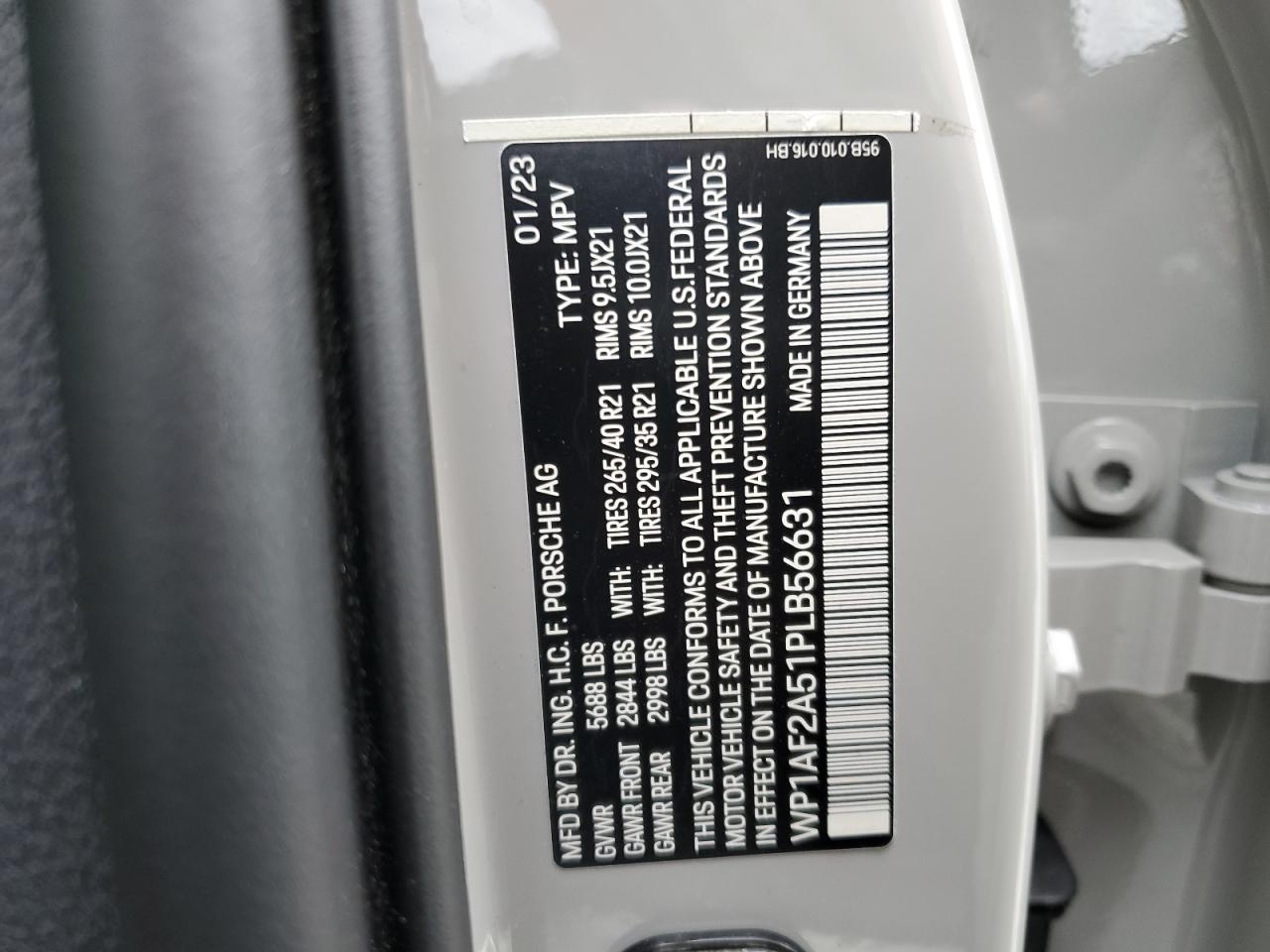 2023 PORSCHE MACAN GTS VIN:WP1AF2A51PLB56631