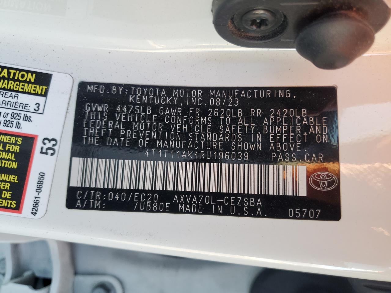 2024 TOYOTA CAMRY SE NIGHT SHADE VIN:4T1T11AK4RU196039