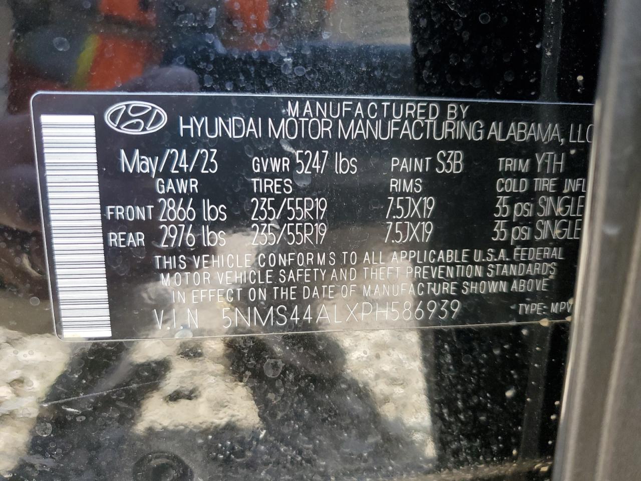 2023 HYUNDAI SANTA FE LIMITED VIN:5NMS44ALXPH586939