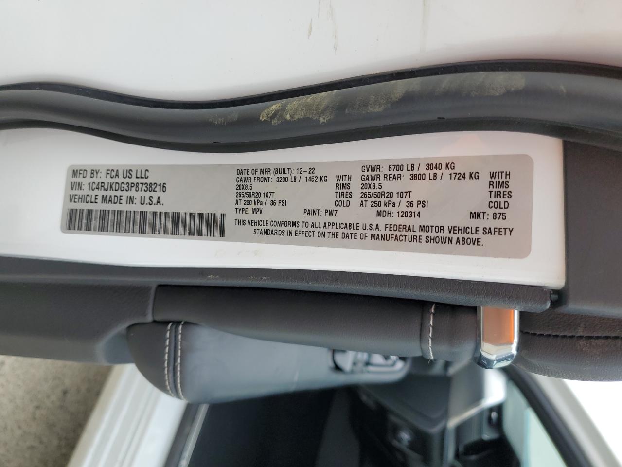 2023 JEEP GRAND CHEROKEE L OVERLAND VIN:1C4RJKDG3P8738216