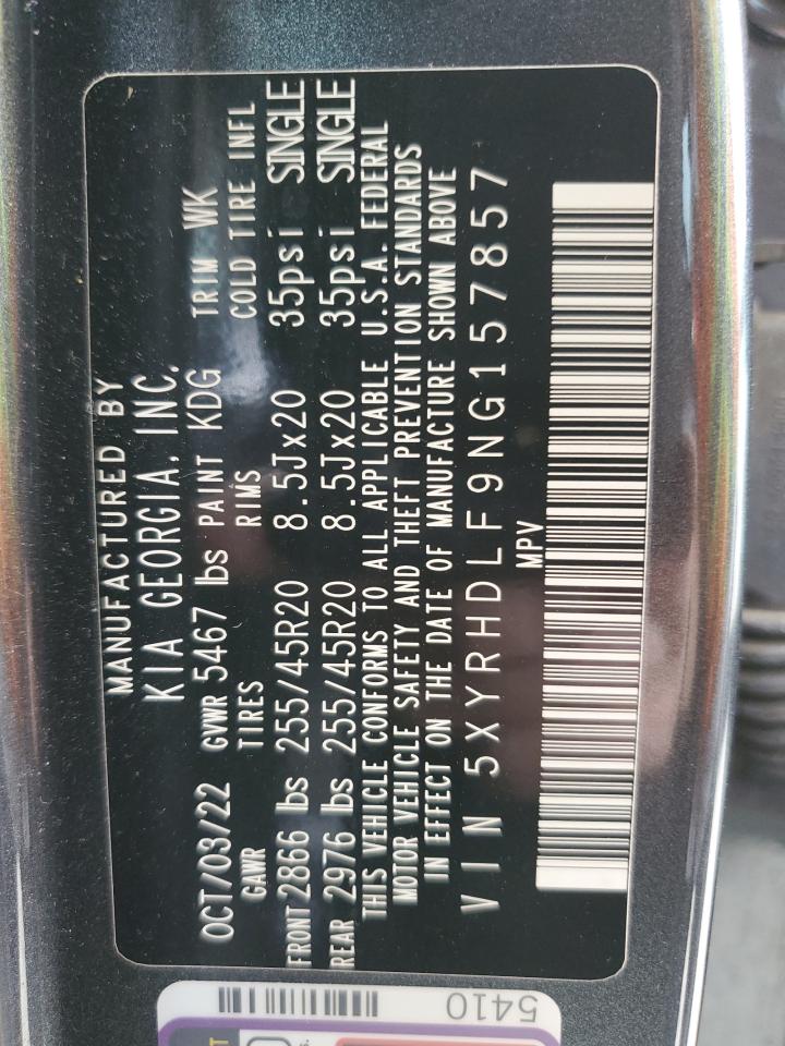 2022 KIA SORENTO EX VIN:5XYRHDLF9NG157857