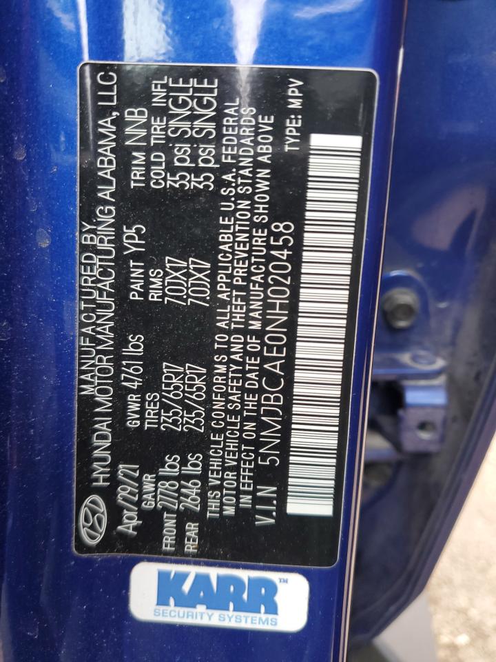 2022 HYUNDAI TUCSON SEL VIN:5NMJBCAE0NH020458