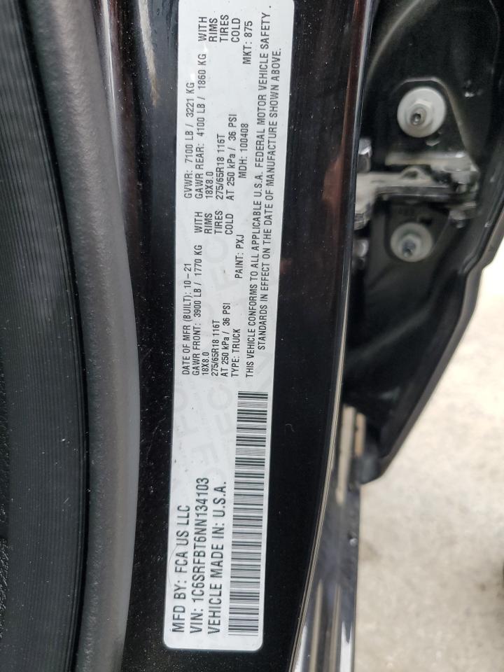 2022 RAM 1500 BIG HORN/LONE STAR VIN:1C6SRFBT6NN134103