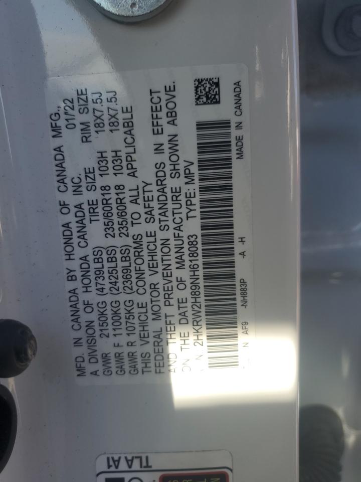 2022 HONDA CR-V EXL VIN:2HKRW2H89NH618083