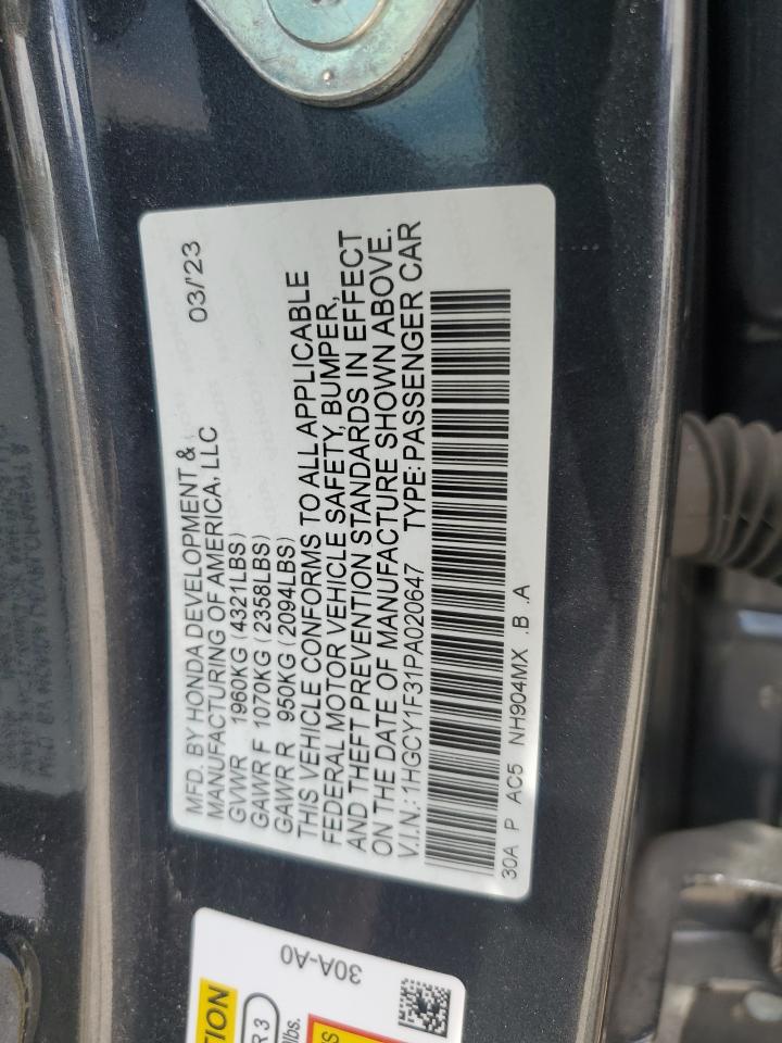 2023 HONDA ACCORD EX VIN:1HGCY1F31PA020647