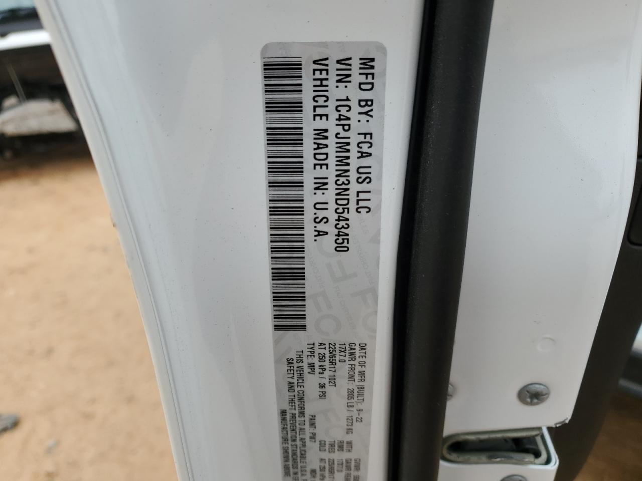 2022 JEEP CHEROKEE LATITUDE LUX VIN:1C4PJMMN3ND543450