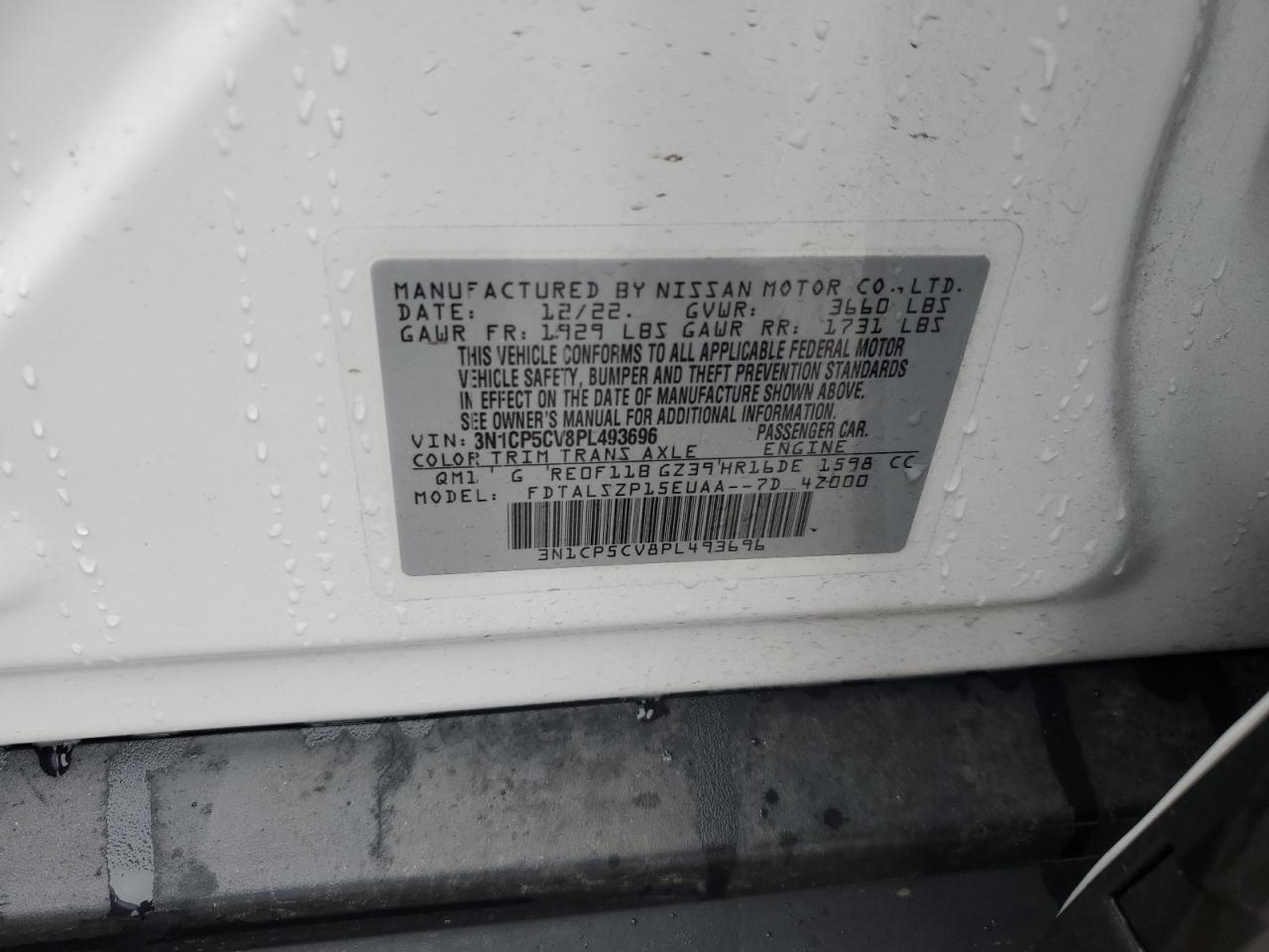 2023 NISSAN KICKS SV VIN:3N1CP5CV8PL493696