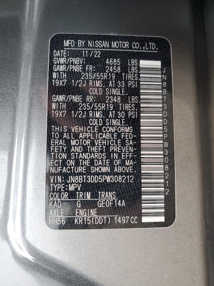 2023 NISSAN ROGUE PLATINUM VIN:JN8BT3DD5PW308212