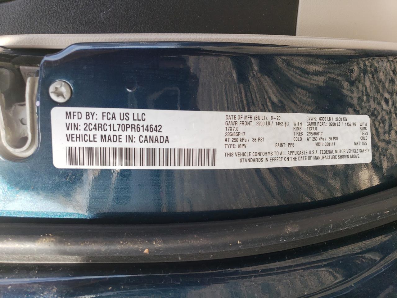 2023 CHRYSLER PACIFICA HYBRID TOURING L VIN:2C4RC1L70PR614642