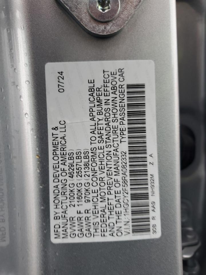 2024 HONDA ACCORD HYBRID SPORT VIN:1HGCY2F58RA082332
