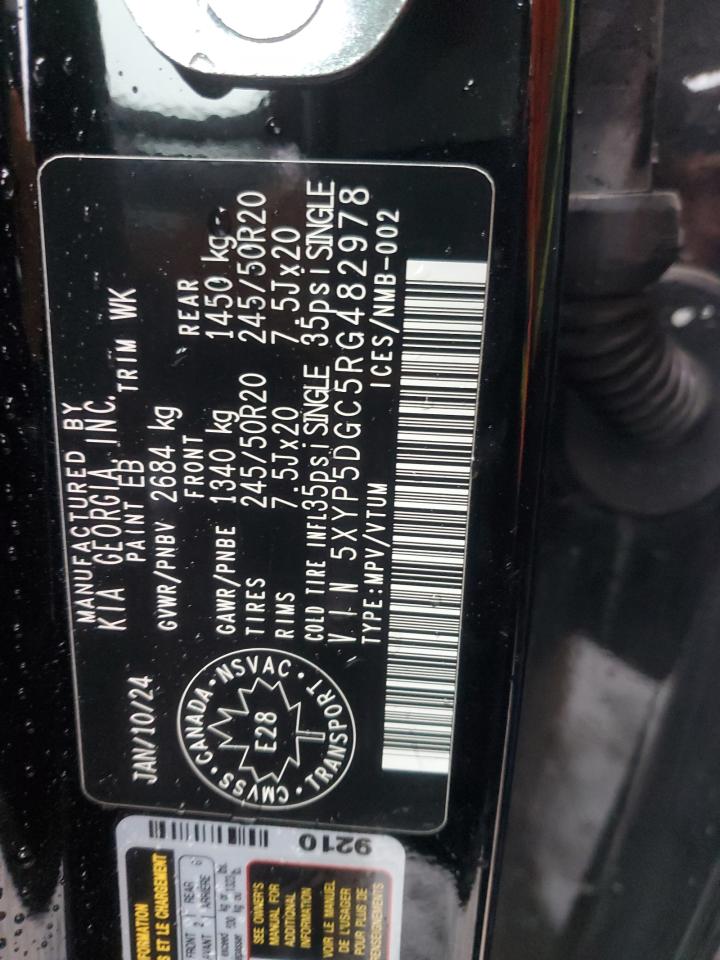 2024 KIA TELLURIDE SX VIN:5XYP5DGC5RG482978