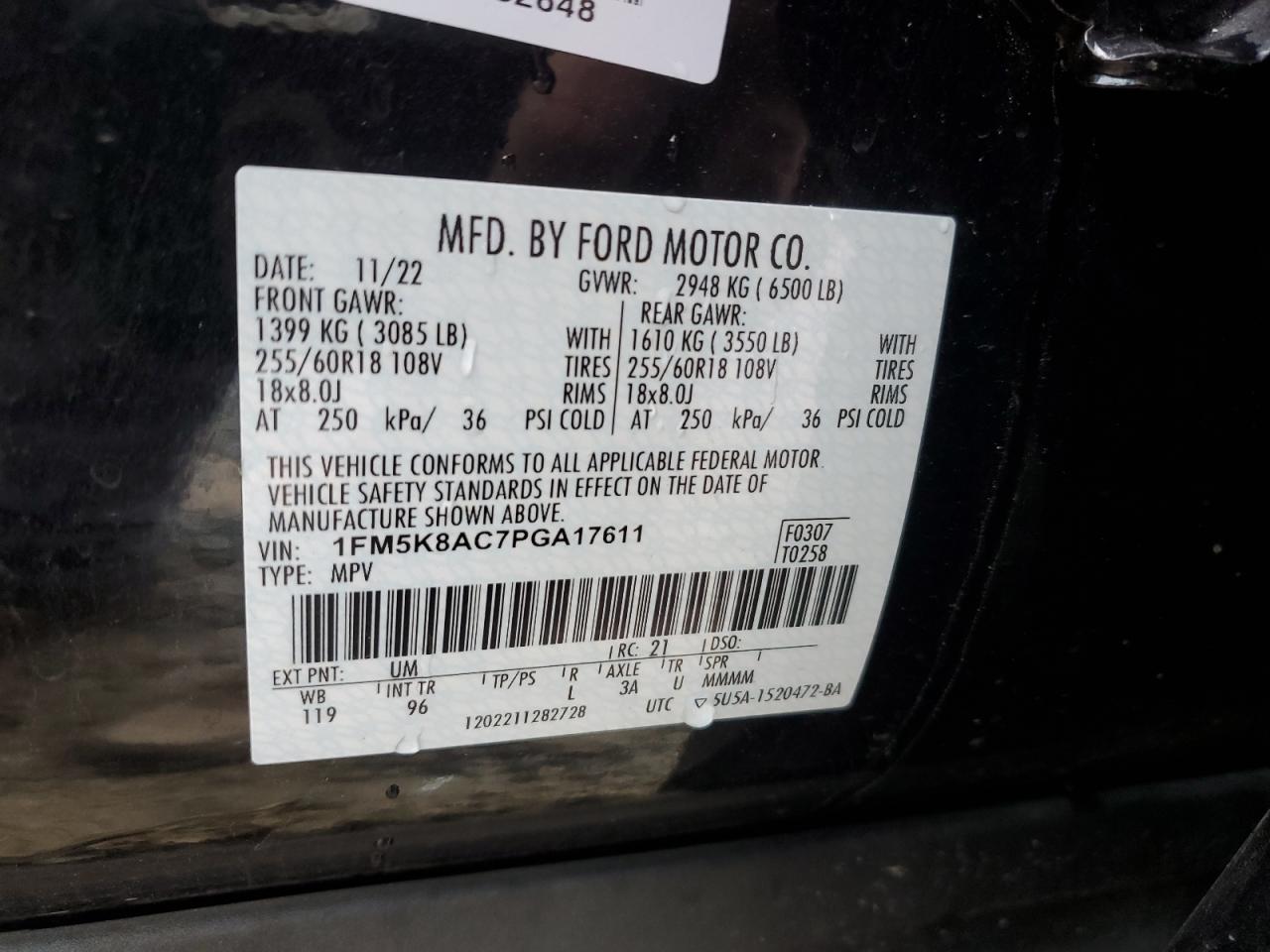 2023 FORD EXPLORER POLICE INTERCEPTOR VIN:1FM5K8AC7PGA17611