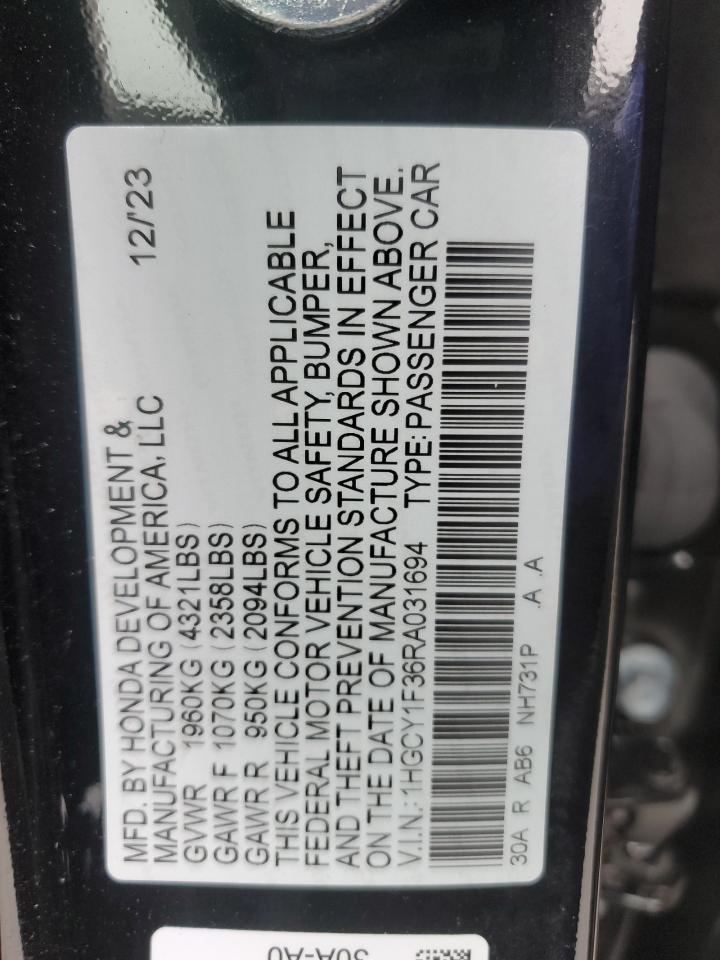 2024 HONDA ACCORD EX VIN:1HGCY1F36RA031694