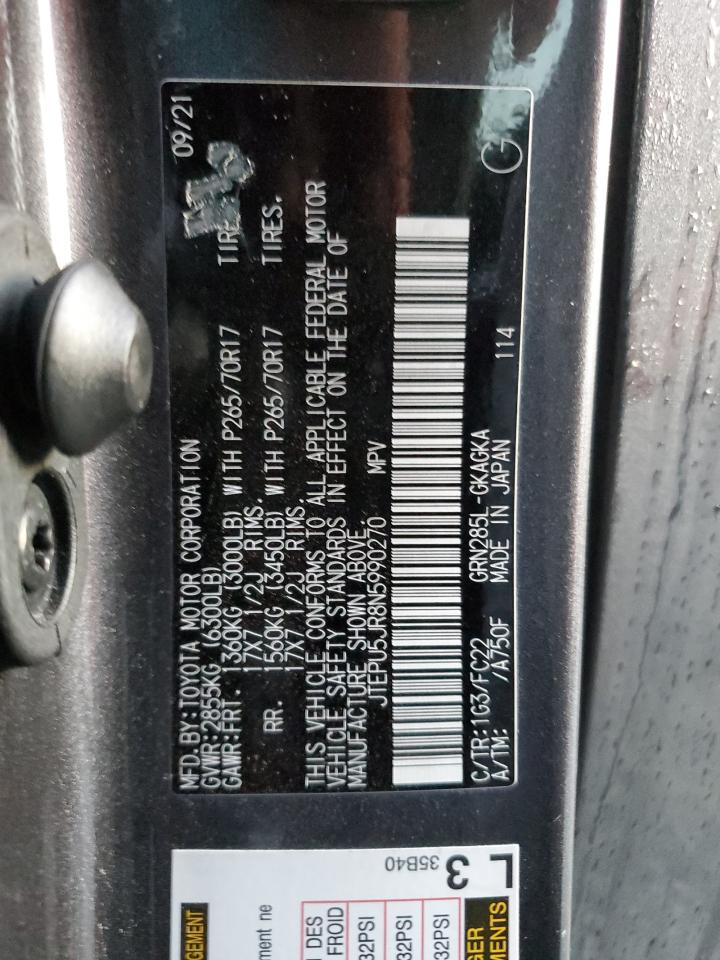 2022 TOYOTA 4RUNNER SR5/SR5 PREMIUM VIN:JTEPU5JR8N5990270