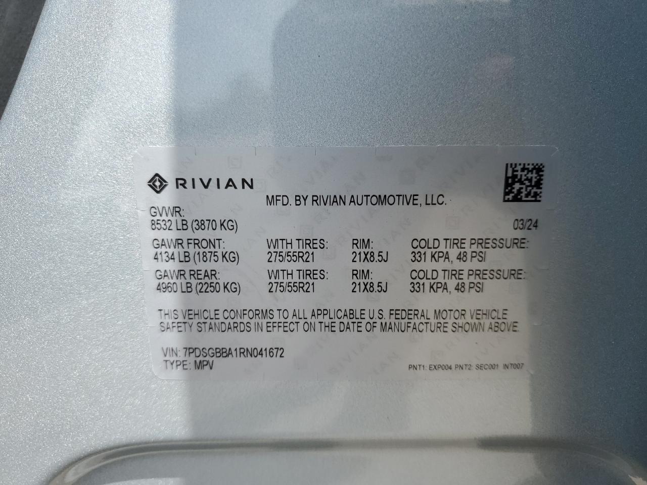 2024 RIVIAN R1S ADVENTURE VIN:7PDSGBBA1RN041672