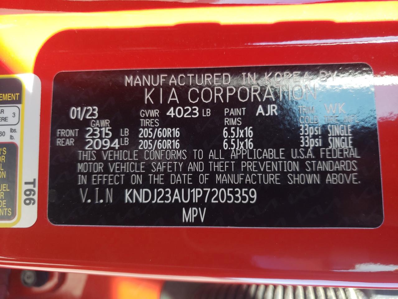 2023 KIA SOUL LX VIN:KNDJ23AU1P7205359
