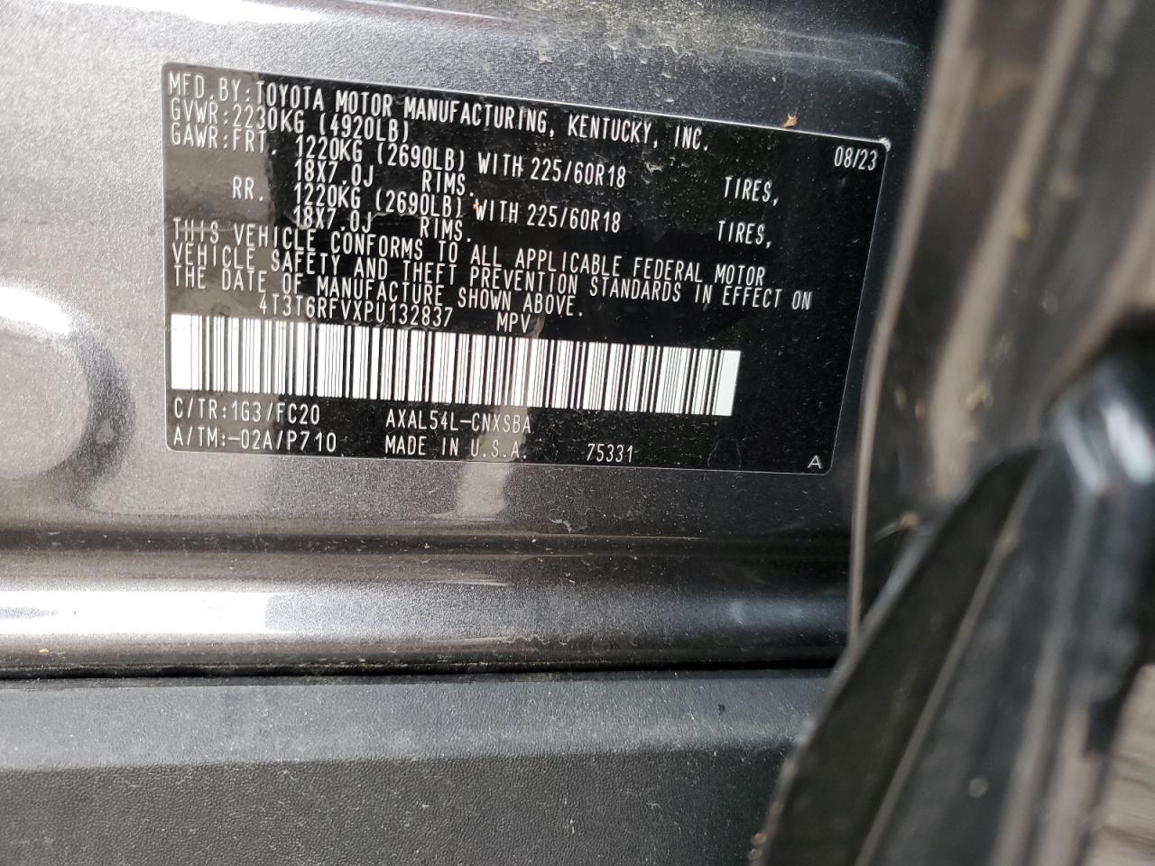 2023 TOYOTA RAV4 SE VIN:4T3T6RFVXPU132837